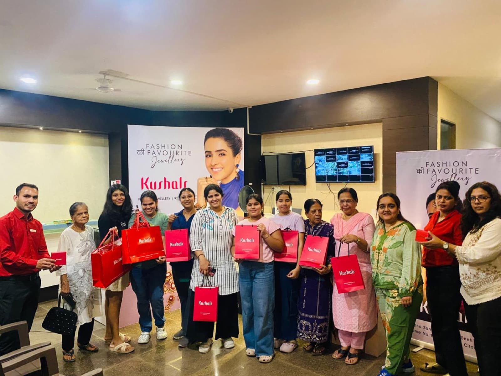 Kushal's group with gift bags